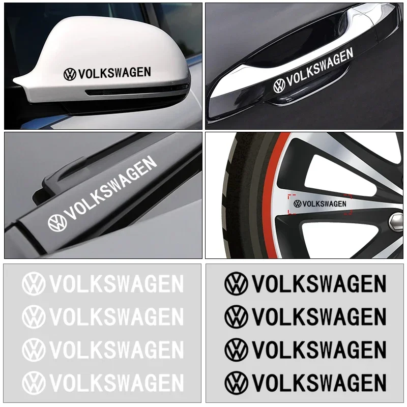 4Pcs Car Door Handle Stickers Tire Rear View Mirror Decals For Volkswagen GTI R-Line Polo T5 Golf Passat Scirocco Beetle Tiguan