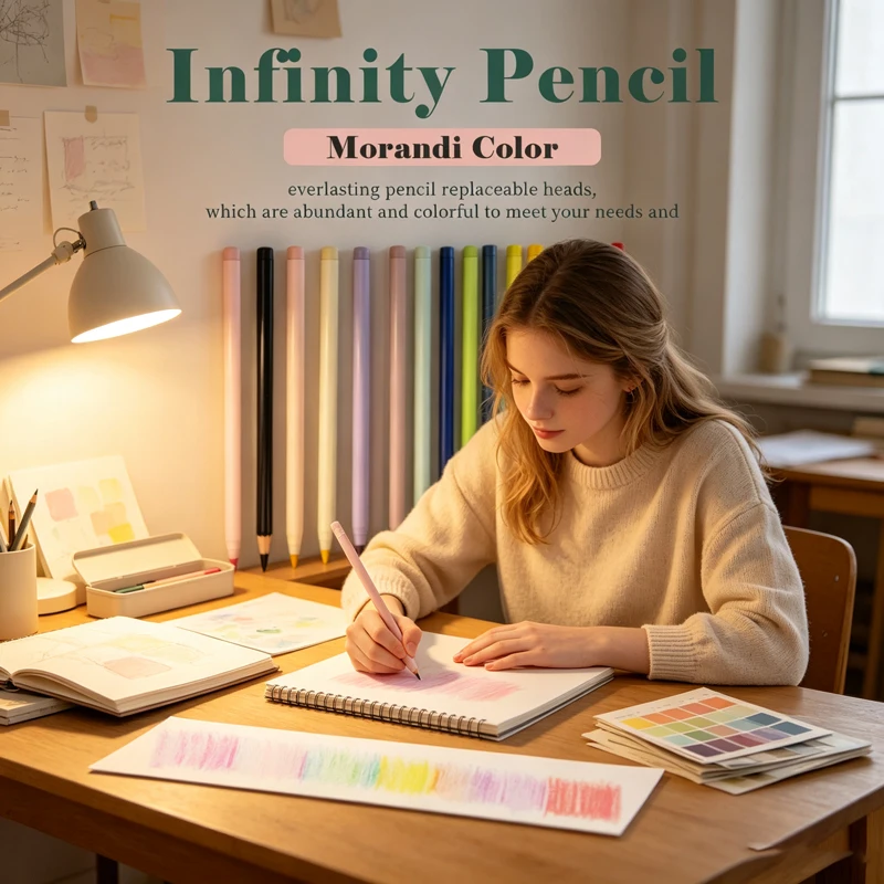 12 Colors Morandi Everlasting Colored Pencils, Erasable Unlimited Eternal Writing No-Ink Pens, Art Stationery