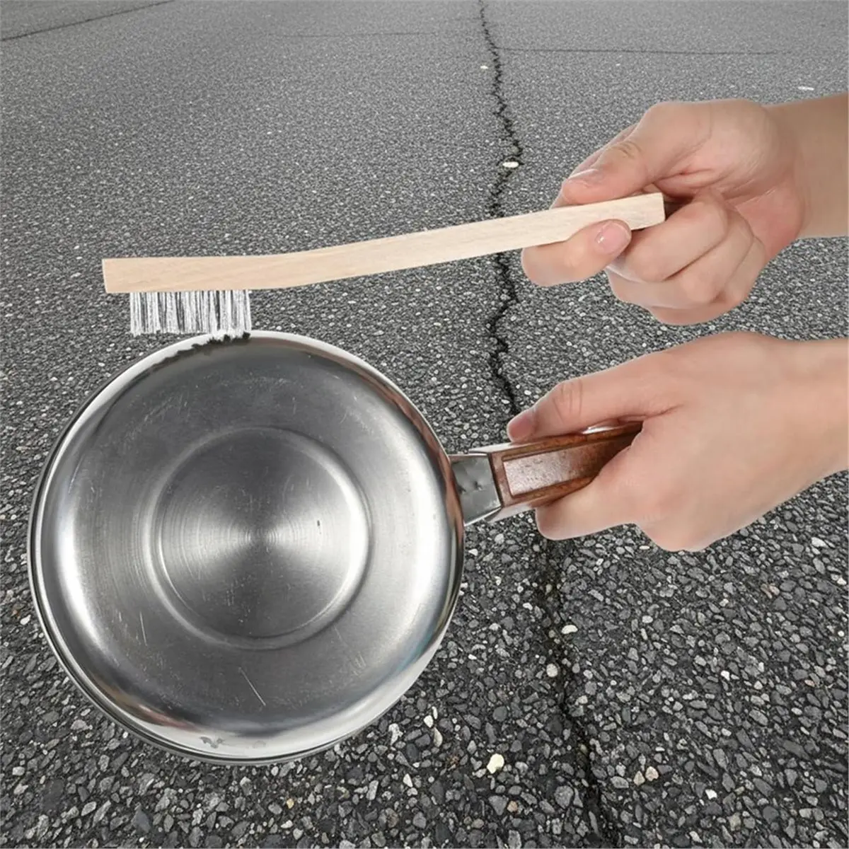 24PCS Wire Brush, Duty Stainless Steel Wire Brushes with Wood Handle, 7 and 10 Inch Versatile Stiff Bristle Metal Brush