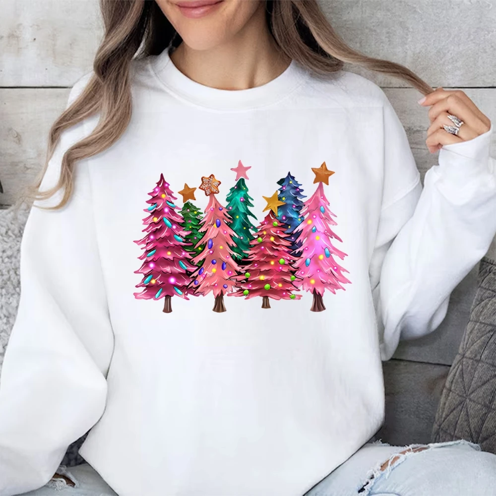 

Y2K Style Colorful Christmas Tree Print Top Plus Size For Women Pullover Shirt Spring and Autumn Styles 2000s Clothes