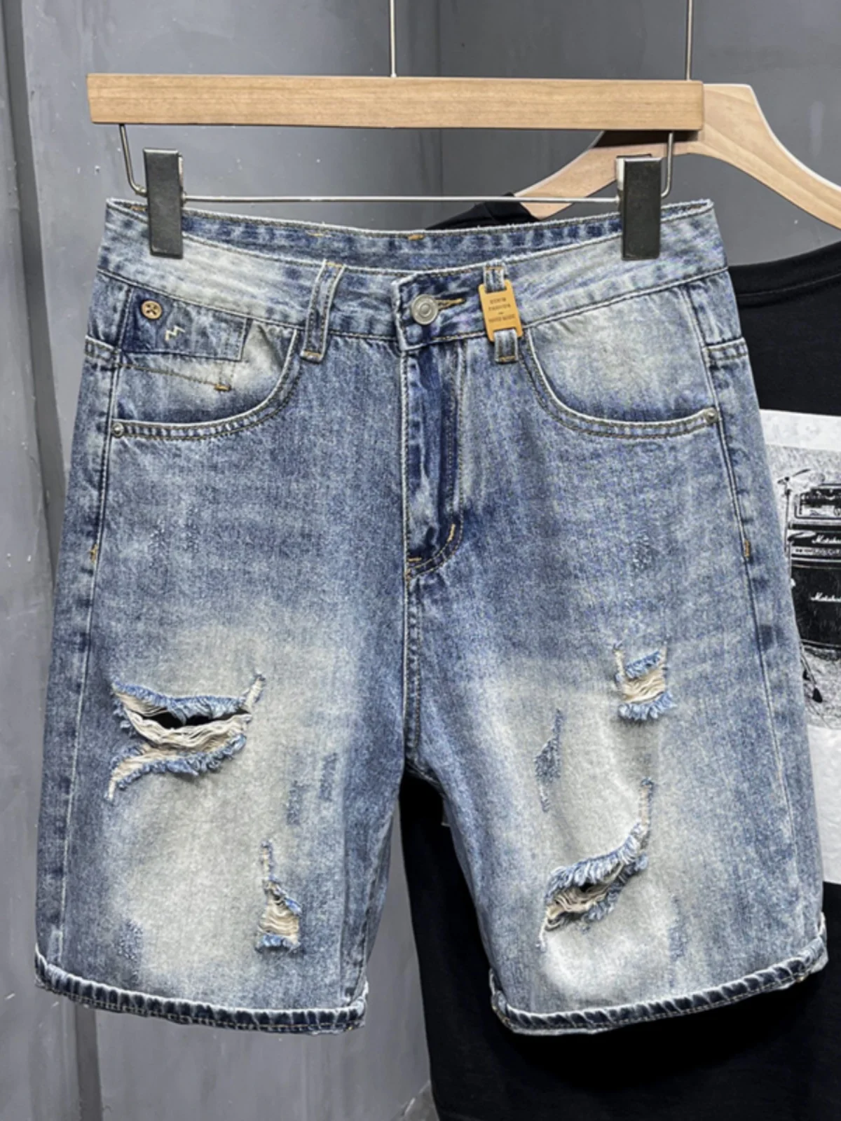 

Trendy Denim Shorts Men's European Style Casual Denim Shorts Men's Thin Stretch Breathable Fashion Brand Pants 2025 Summer Rippe