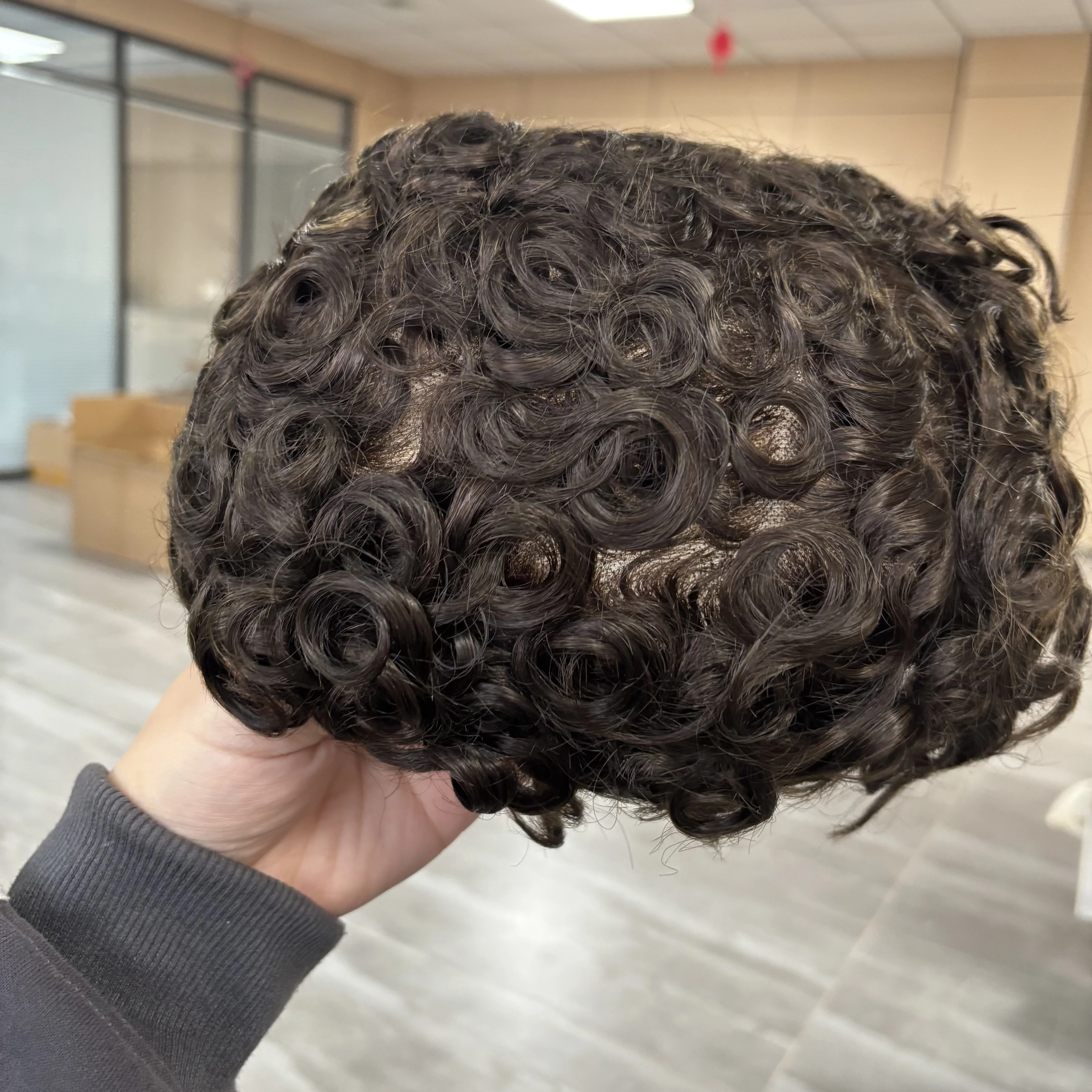 سوبر دائم 26 مللي متر مجعد آدمي للرجل تنفس الراحة الأسود الرجال خصلات الشعر المستعار الإنسان الذكور نظام الشعر الطبيعي الاصطناعية