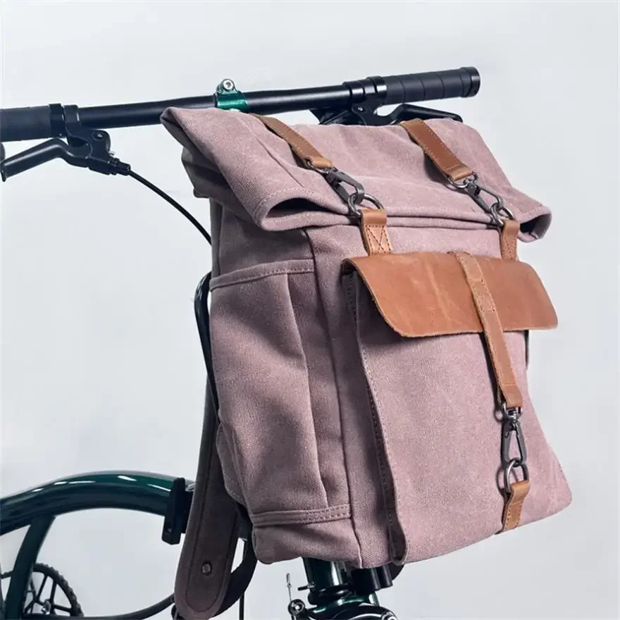 Canvas Leather Backpacks Laptop Daypack For Traveling Teenager Student Computer Vintage Rucksacks For Brompton Bicycle Bag