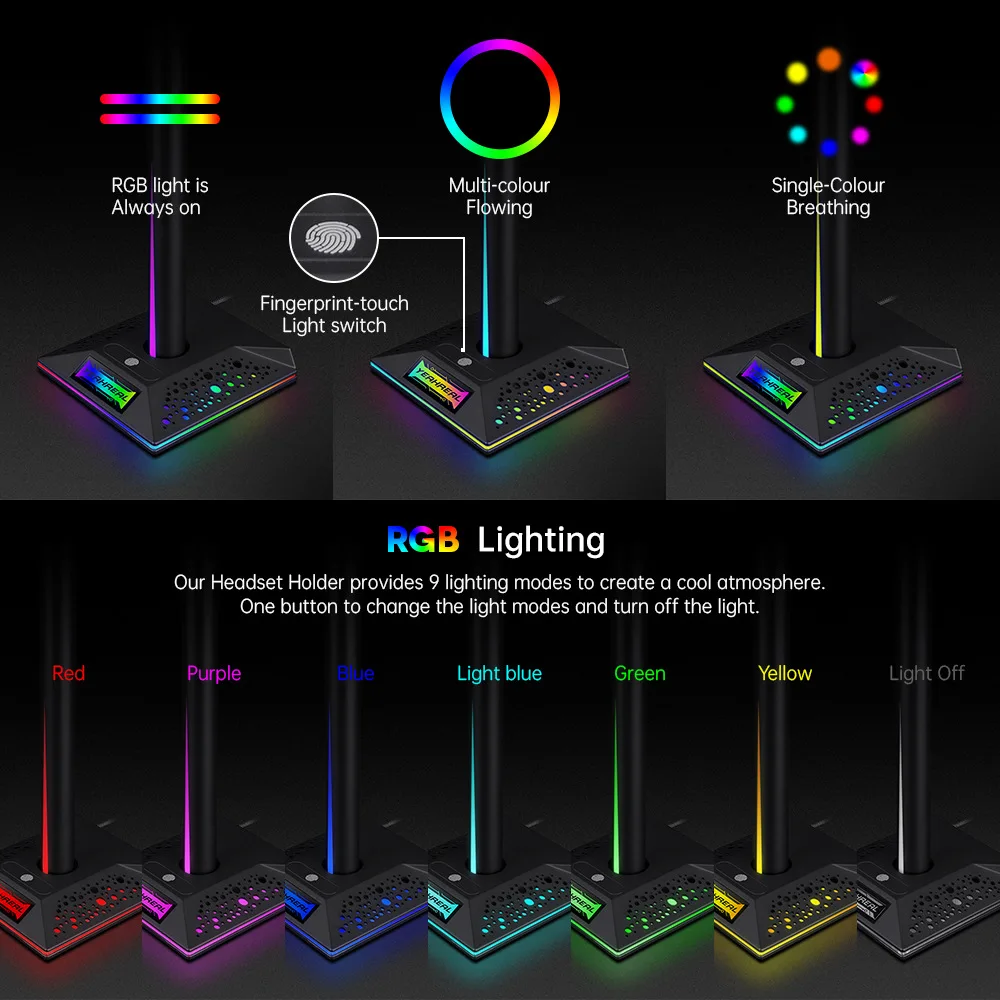RGB Gaming Headset Stand with LED Base/USB Pickup Light Computer Desktop Headphone Display Holder PC Game Earphone Accessories