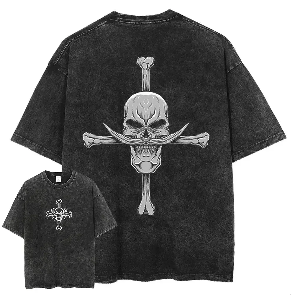 One Piece 2025, Sommer gesucht Poster, T-Shirt für Herren, Vintage-Stil, gewaschene Baumwolle, kurzärmelig, Tops, Anime-Grafik-T-Shirts, Affe D. Luffy