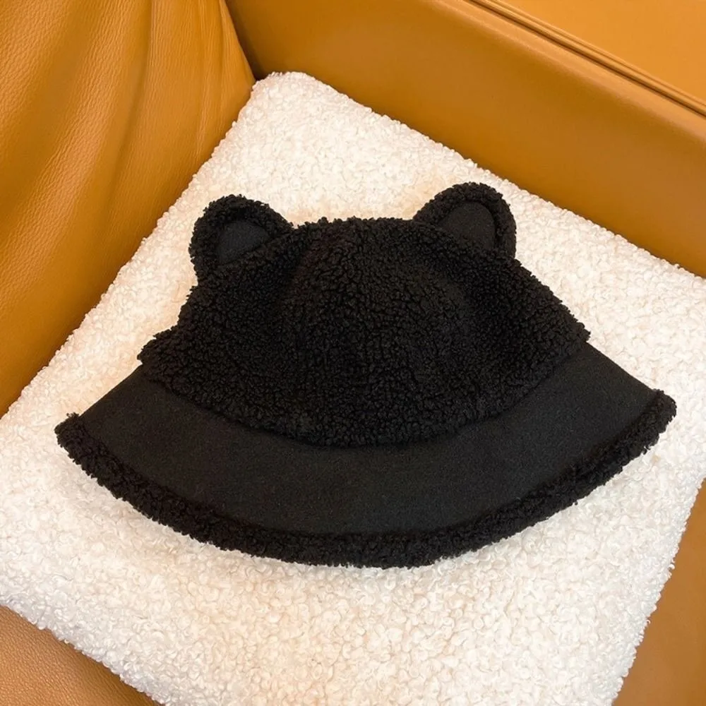 居心地の良いふわふわ冬用バケットハットふわふわ柔らかいぬいぐるみ暖かい帽子厚い防風猫耳漁師キャップ冬シーズン