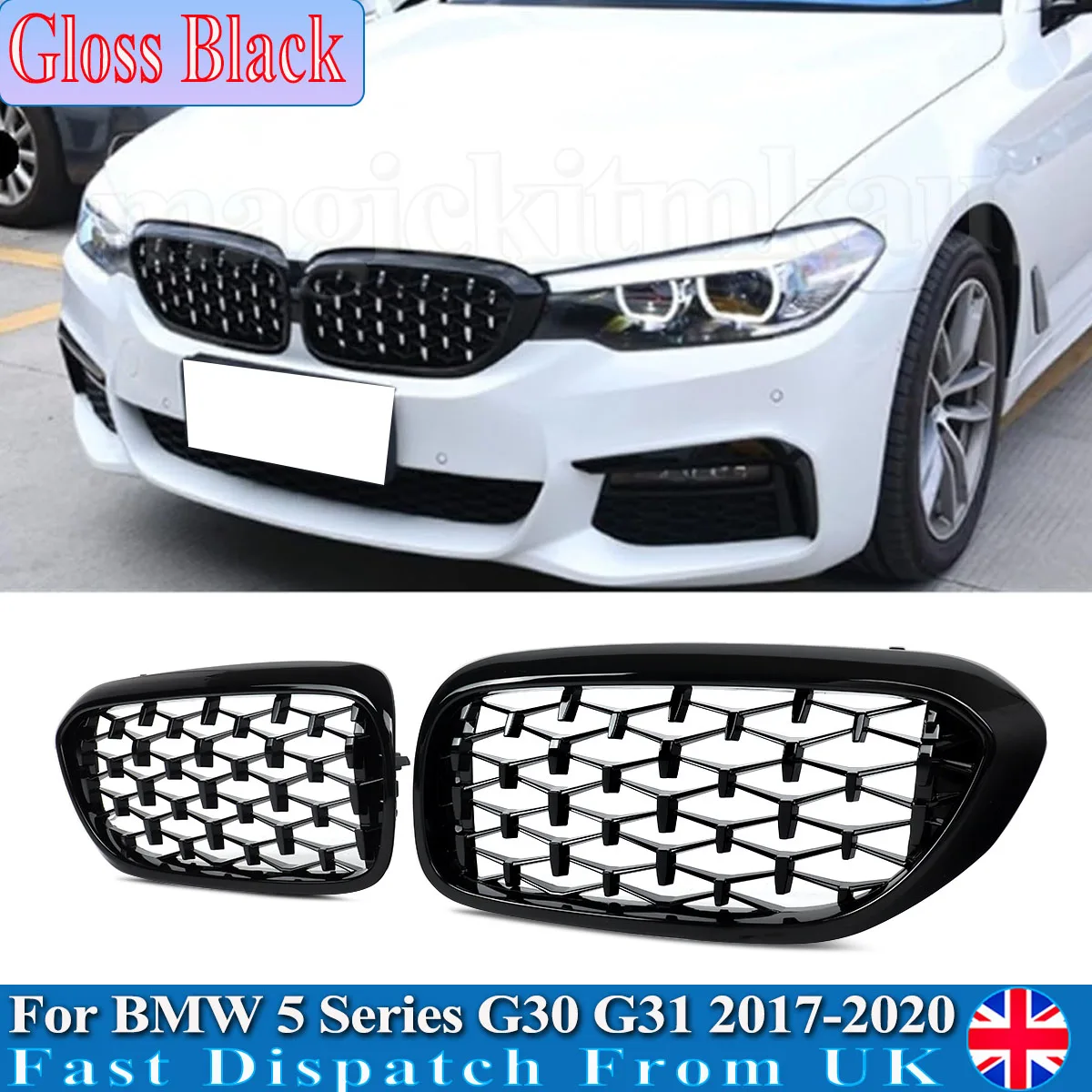 

ДЛЯ BMW G30 5 SERIES G31 518d 520i 530i 540i ДИАМОНТОВЫЙ СТИЛЬ ПЕРЕДНИЙ ДИТНЕЙ ГРИЛЬЛ ГЛЯНЦЕВ ЧЕРНЫЙ 2017-2020 Передняя решетка Решетка бампера