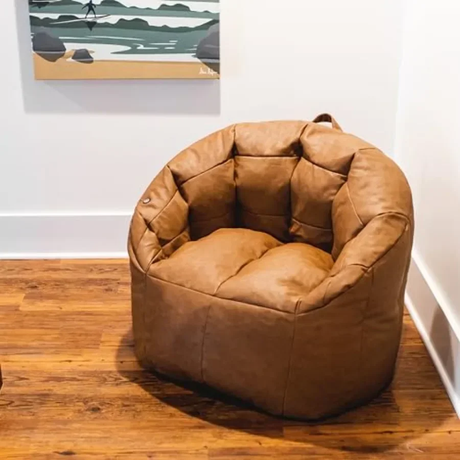 Beanbag Chair for living room use, made of Montana leather in caramel color with ultra-soft Vibe texture and ergonomic support