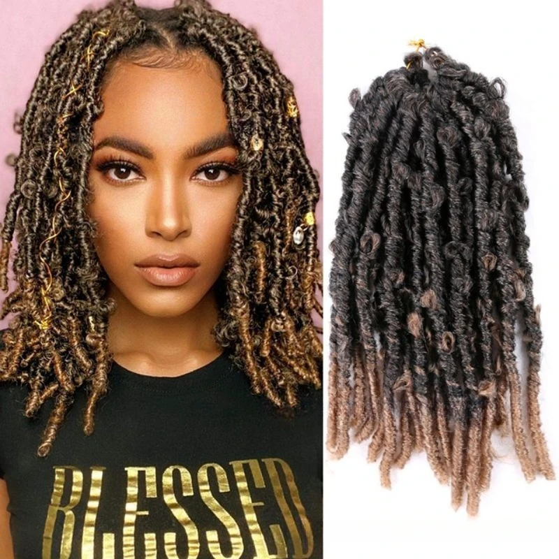 Ombre Brown Black Butterfly Locs Crochet Hair Synthetic Braiding Hair Extensions For Halloween Christmas Party Cosplay Costume