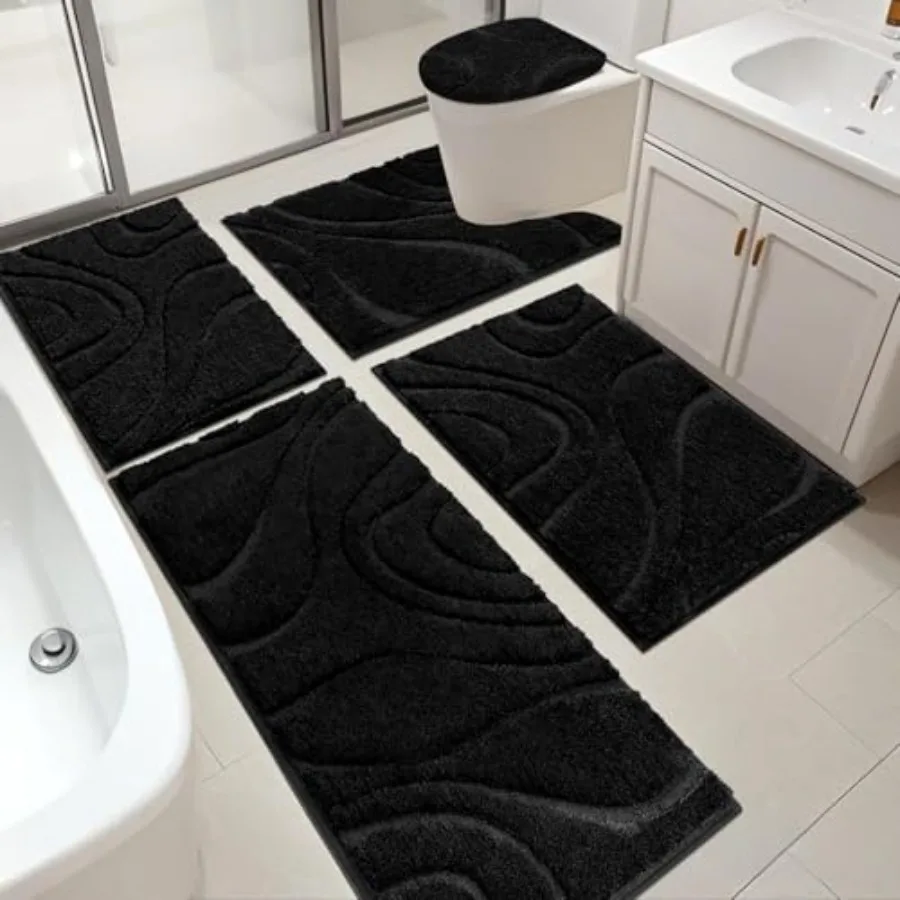 

HEBE Bathroom Rugs Sets 5 Pcs Soft Absorbent Microfiber Bath Mat for Bathroom Non Slip Washable Bath Rug Set with Toilet Cover