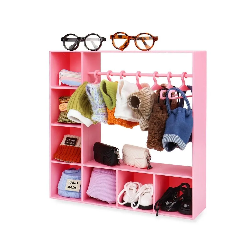 Large Capacity Doll Clothes Closet Portable with 10 Hangers Clothes Storage for Figures Durable Cute Doll Wardrobe