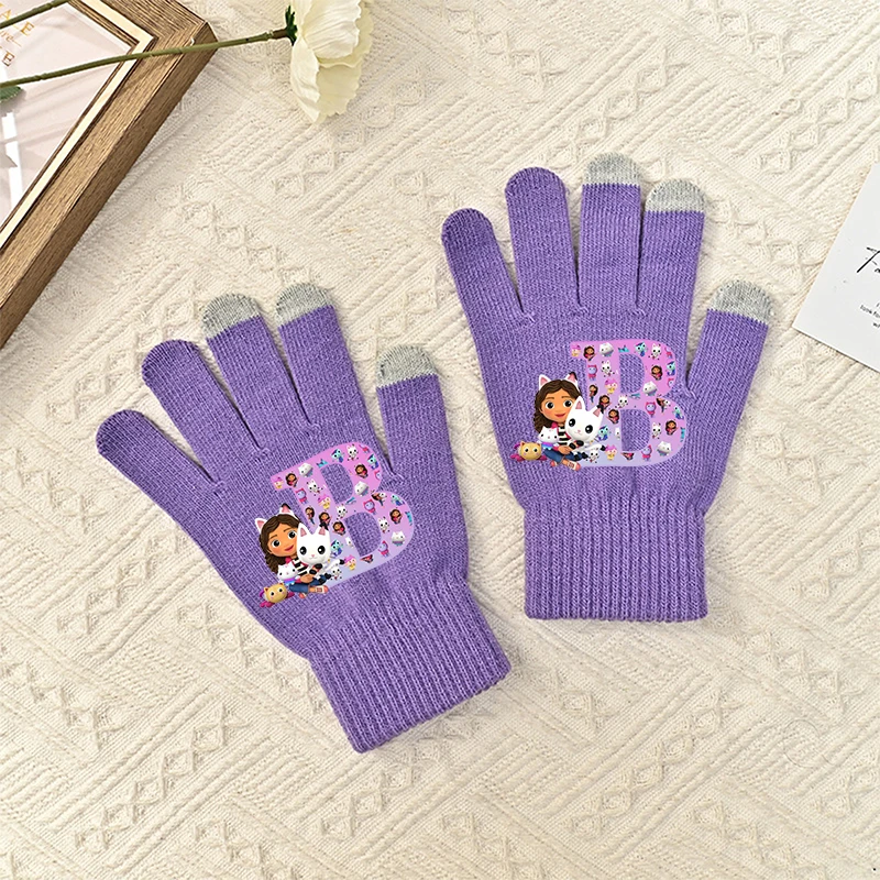 Gabby Dollhouses Girls Child Gloves Cute Cartoon Letter Children Screen Gloved Winter Warm Anime Accessories Kids Birthday Gifts