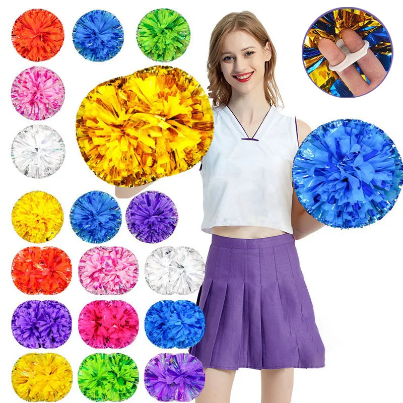 2pcs Cheerleader Colorful Pompoms Finger Ring Cheerleading Cheering Flower Ball Dance Sports Competion Club Party Decoration