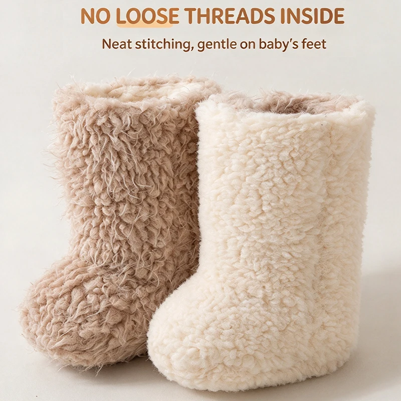 Baby Winter Booties Warm Curly Mid Calf Furry Anti-slip Sole Toddler Boots Baby Floor Shoes for Newborn First Walking 0-18M view 6