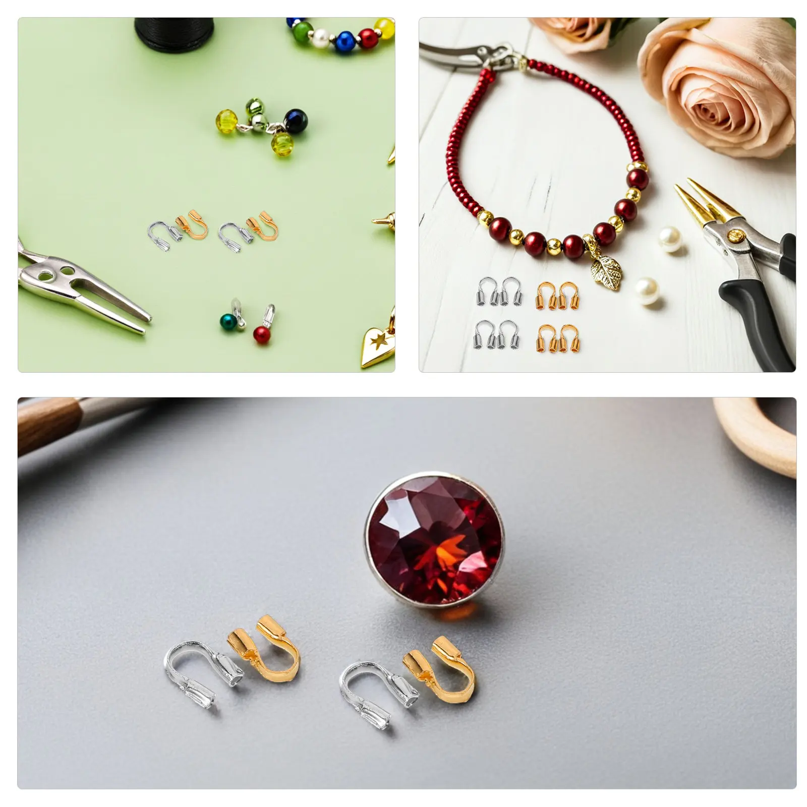 800Pcs U Shaped Jewelry Wire Guard Crimp Tubes Wire Guards Copper Thread Protector for Necklace Making Supplies Bracelet Earring