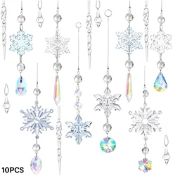 10Pcs Acrylic Snowflake Simulation Ice Pendants Xmas Tree Hanging Ornament 2024 Christmas Chinese New Year Home Decor