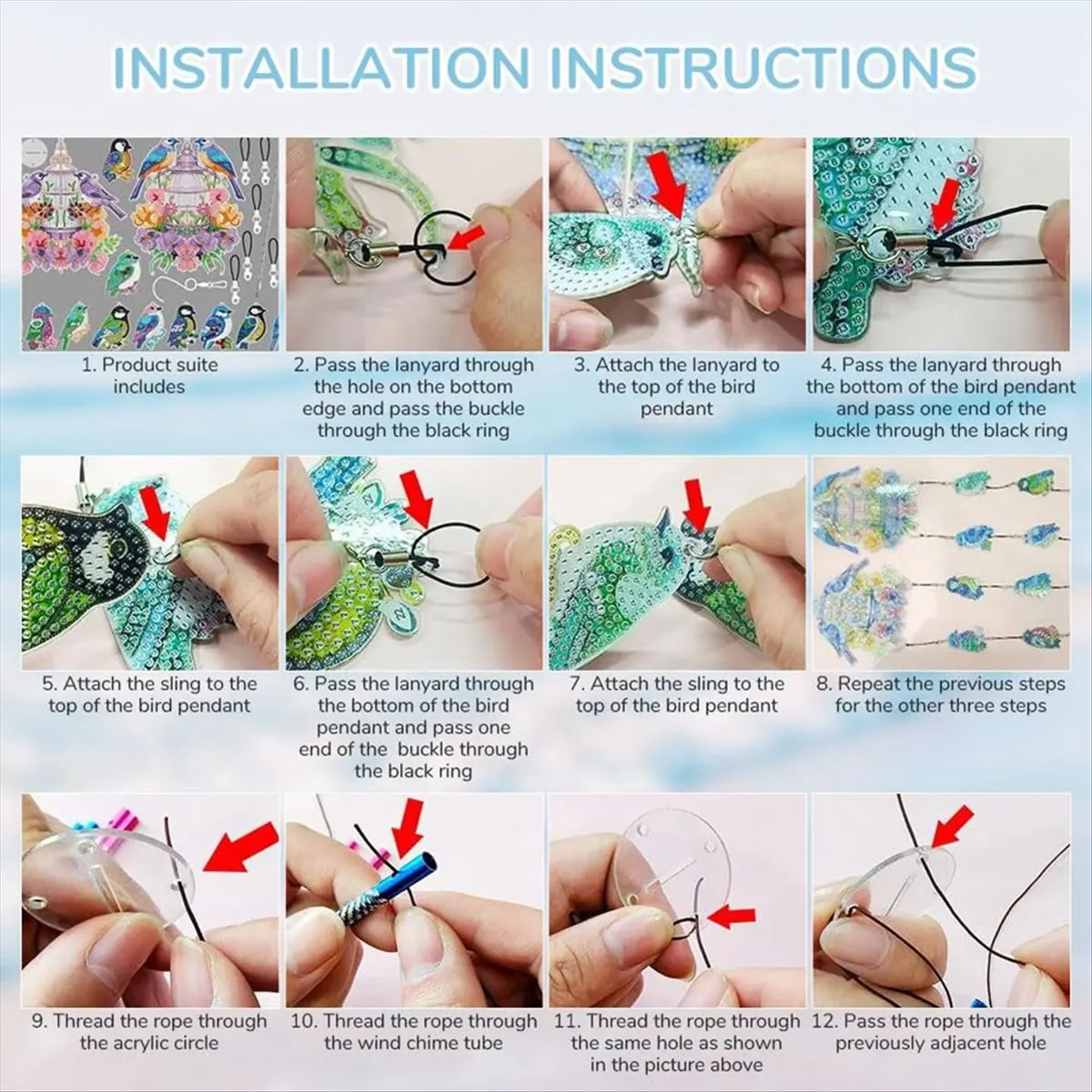 DIY Dotted Diamond Art Painting Wind Chime Kit Sun Catcher Hanging Ornaments Wind Chimes Art for Outside B-AC17 - view 5