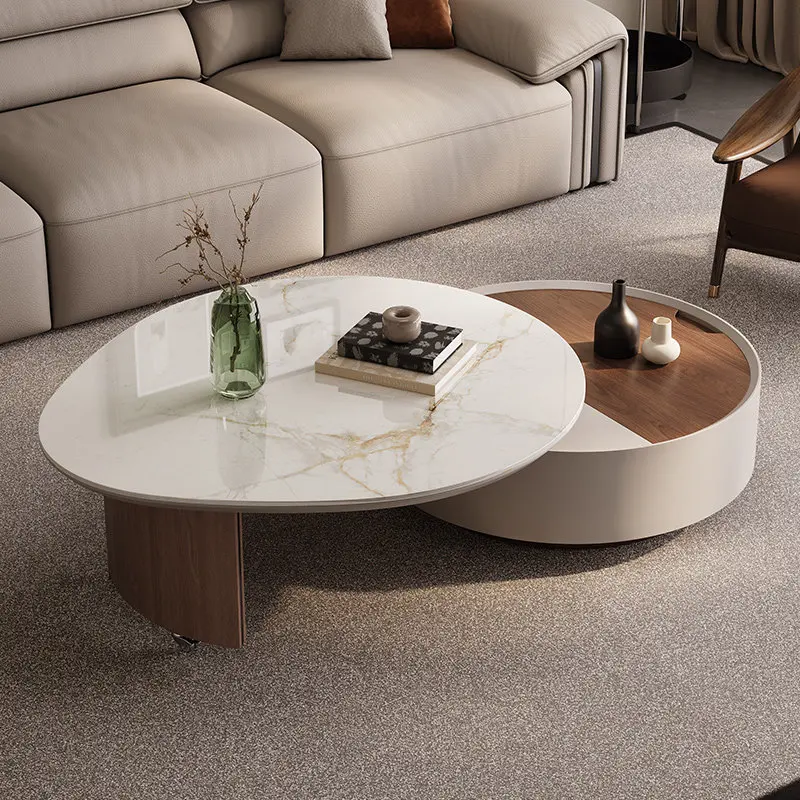 

SAT Creative Living Room Furniture Coffee Table Set Modern Designer Round Sintered Stone Swivel Mobile Coffee Table for Home