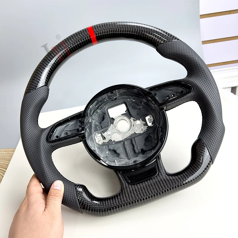 for Audi A3 carbon fiber steering wheel flat bottom A4B8 A5 S3 S4 S5 leather semi perforated steering wheel