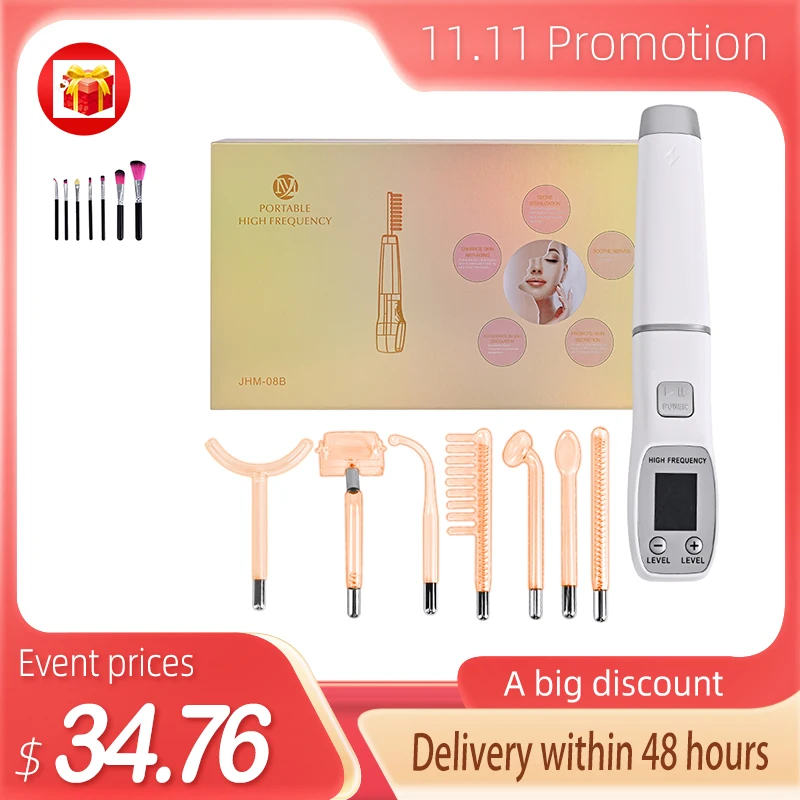 

7 IN 1 High Frequency Facial Massager Machine For Hair Face Anti Aging Therapy Acne Tool Neon&Argon Wands for Skin Beauty Spa US