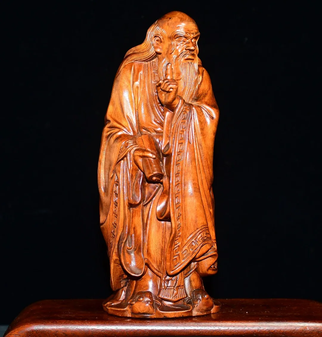 Old Boxwood One finger The founder of Taoism Laozi immortal Standing Buddha Wenfang screen Amass wealth Ornaments