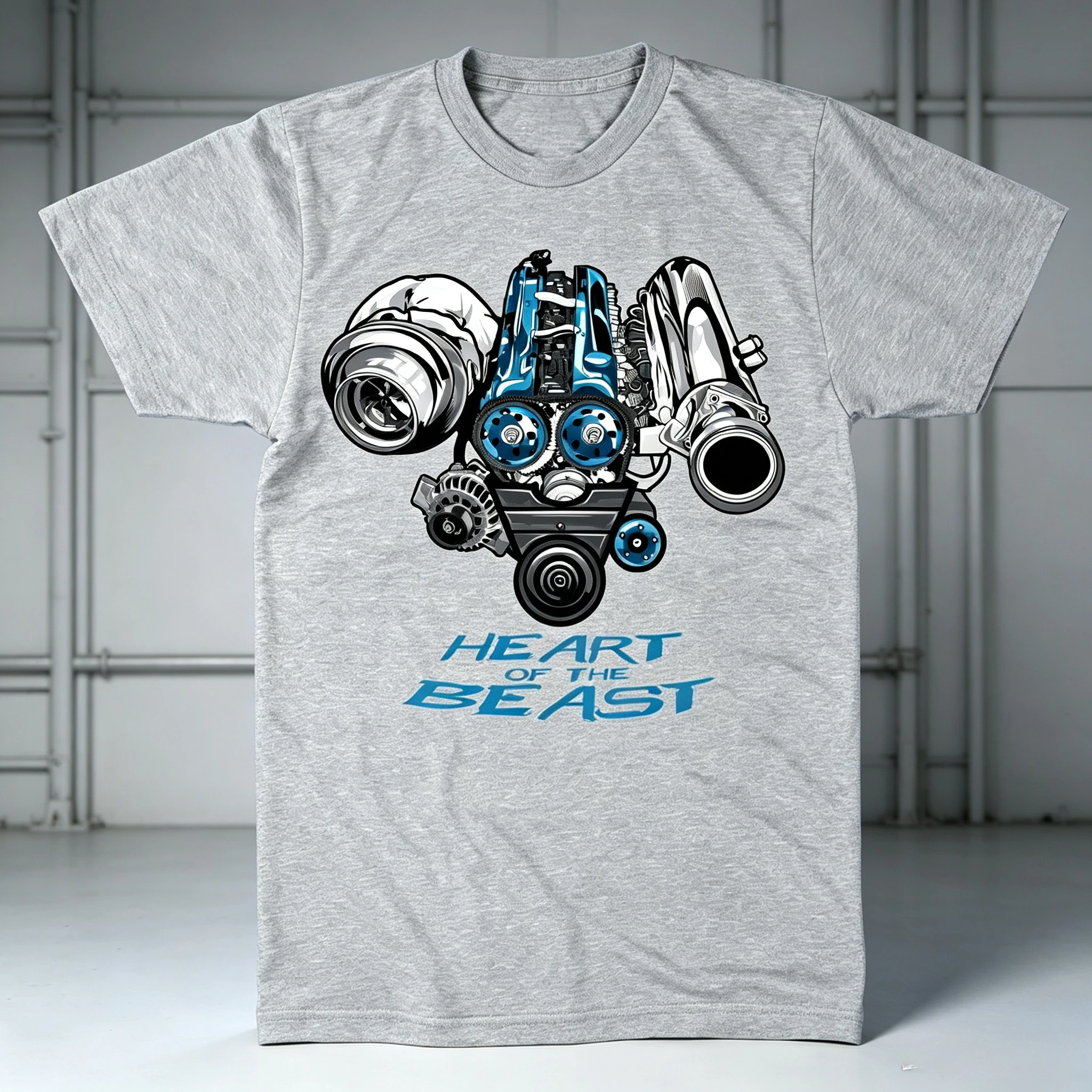 Men Black Crew Neck T-shirt Turbo Car Engine Machinery Graphic Print Short Sleeve Unisex Racing Car Enthusiast Street Tops