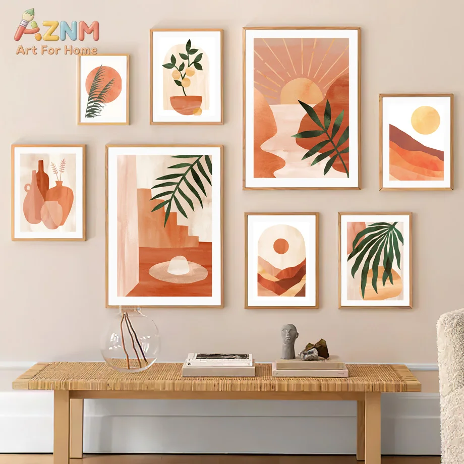 AZNM Terracotta Abstract Vase Canvas Print Watercolor Neutral Earth Tone Minimalist Botanical Pottery Boho Wall Poster Unframed - view 4