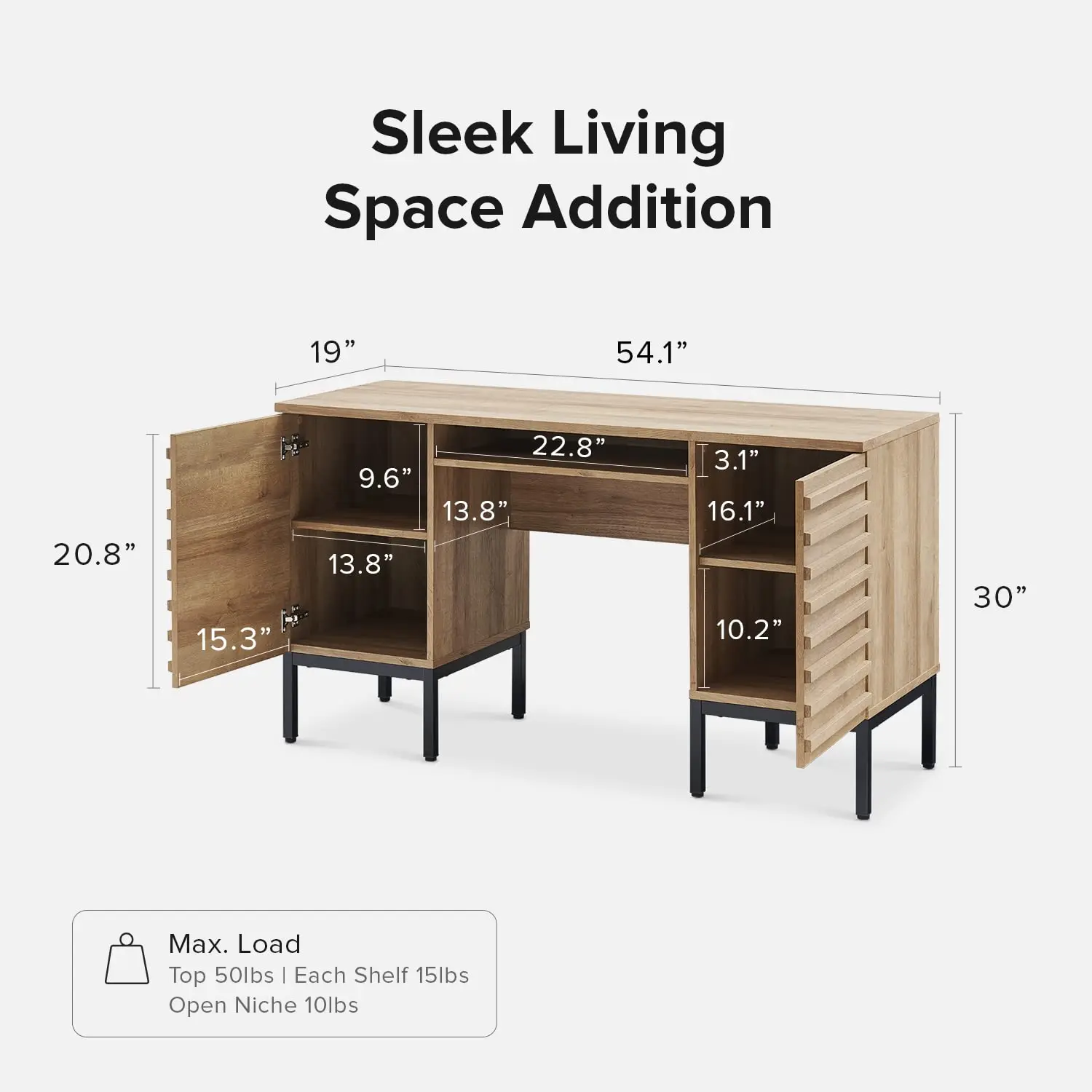 Modern Industrial Executive Desk with Sturdy Metal Legs & Fluted Panel Dual Cabinet for Home Office, Customized