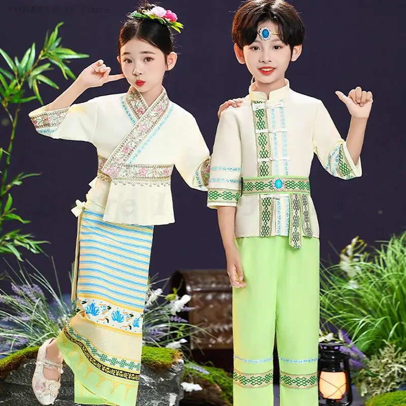 Trajes de baile Dai para niños y adultos, vestido de actuación de Festival para niños y niñas, ropa de fotografía puesta en escena de nacionalidad