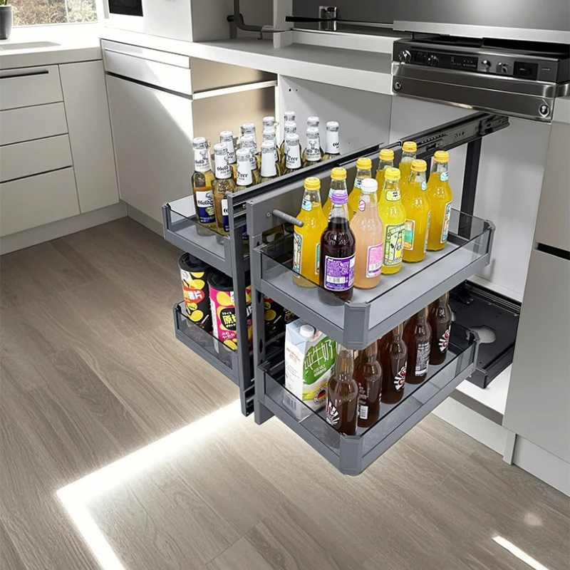 Cabinet Corner Pull-out Basket Kitchen Tempered Glass Seasoning Basket Drawer Style Storage Rack