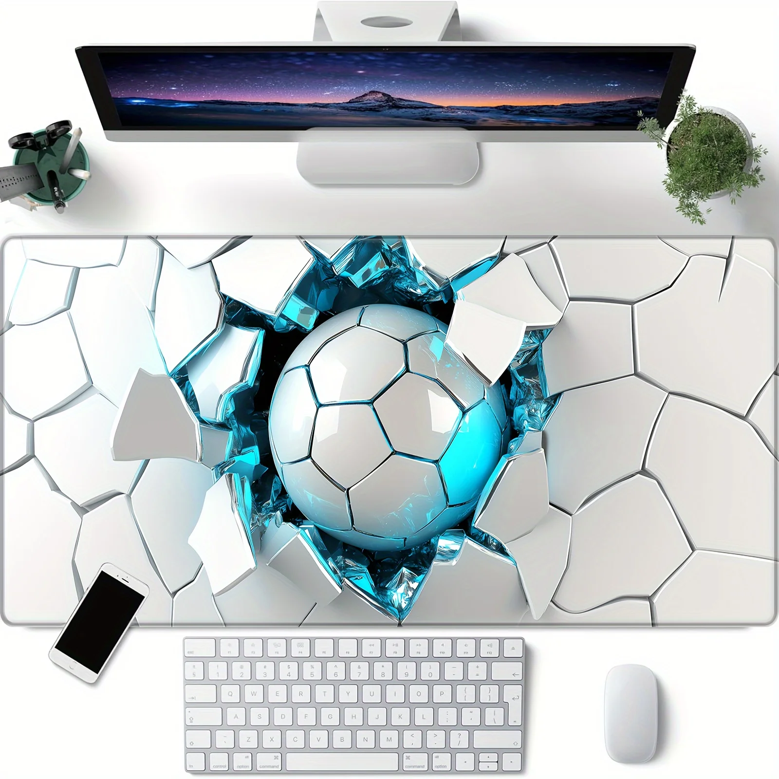 Large Mouse Pad 3D Football Wall-Break Design Non-Slip Rubber Base desk pad Durable for Gaming Office and Study Stitched Edges