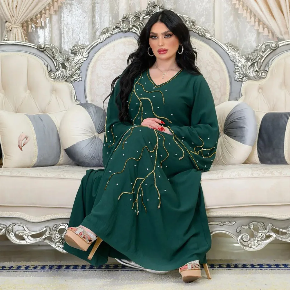 Caftán Eid elegante para mujer musulmana, Vestido largo de noche para fiesta de Ramadán, Dubai, Abaya, Turquía, Islam