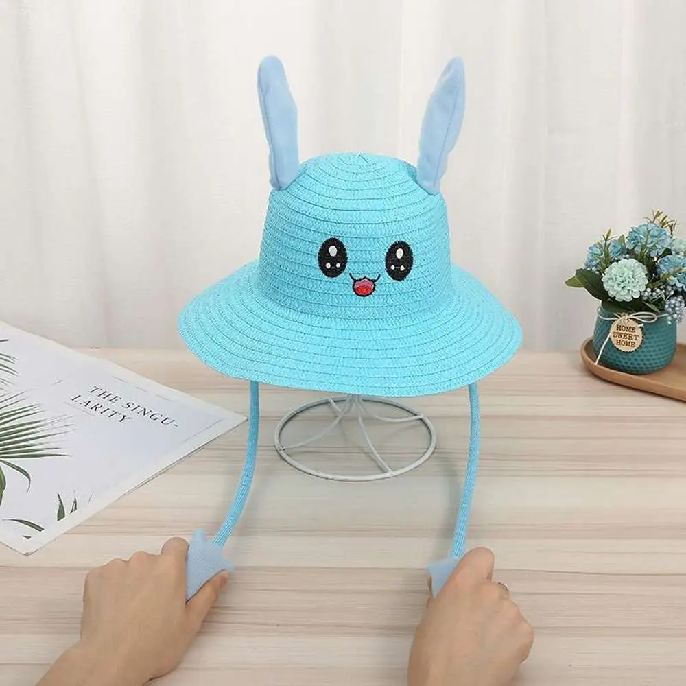 Wide Brim Girl Gift Rabbit Moving Ears Summer Fisherman's Hat Korean Style Girl Cap Bucket Cap Children Straw Hat Sun Visor Hat