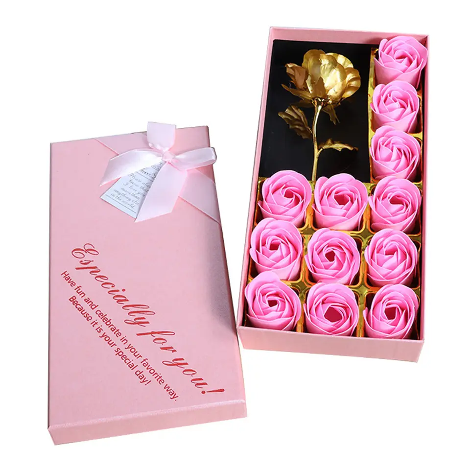 Artificial Soap Rose Gift Box Gold Foil Flower 12 Scented Rose Soap Flowers Wedding Home Decoration Valentine's Day Gift - 6