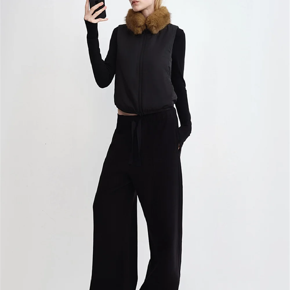 2025, dames wintervest met grote bontkraag, ritssluiting, losse pasvorm, casual, Y2K nieuwe mode, hoge kwaliteit, veelzijdige bovenkleding