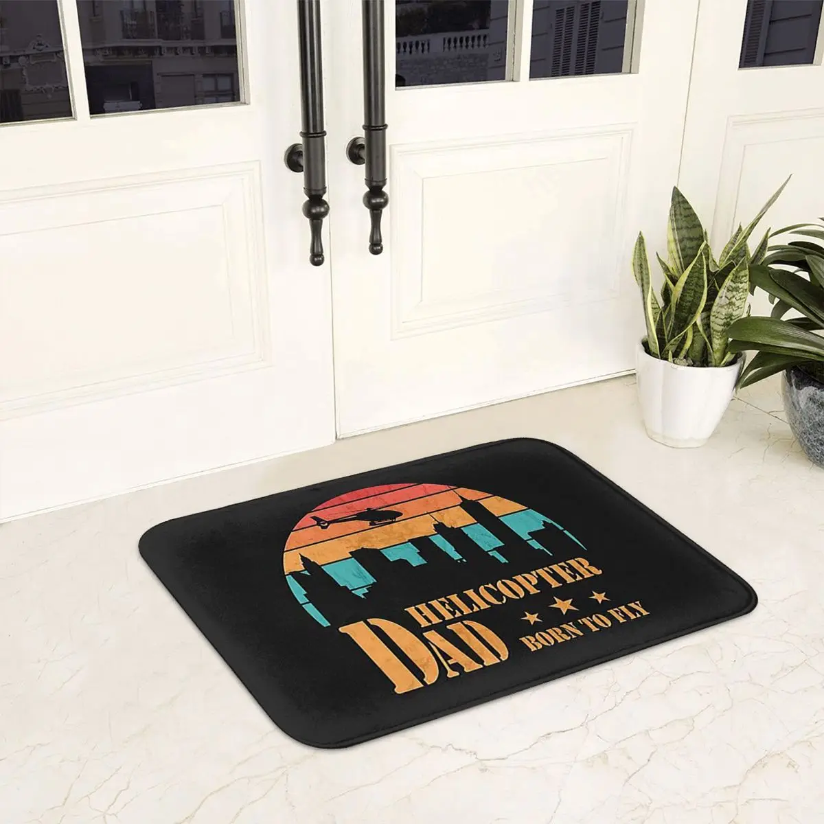 Helicopter Dad Born To Fly Vintage Sunset Doormat Non-slip Bath Mats Home Entrance Rugs Kitchen Living Room Carpet Footpad