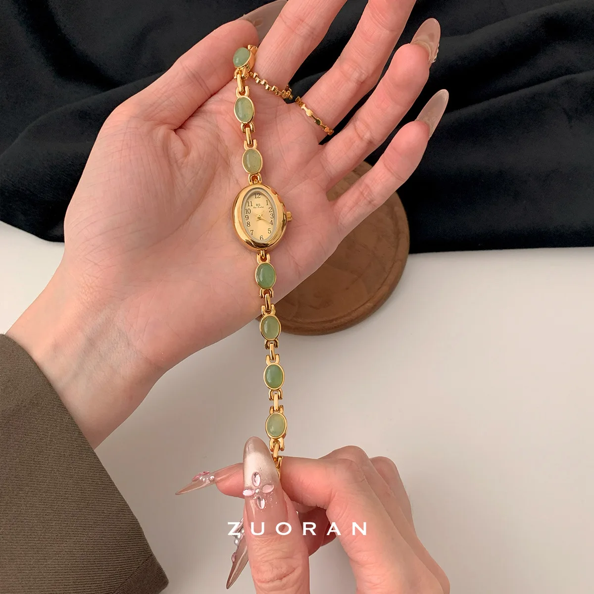 A sophisticated and elegant mini green jade watch a stylish and high-end women's watch and accessoryperfect as a gift for women.