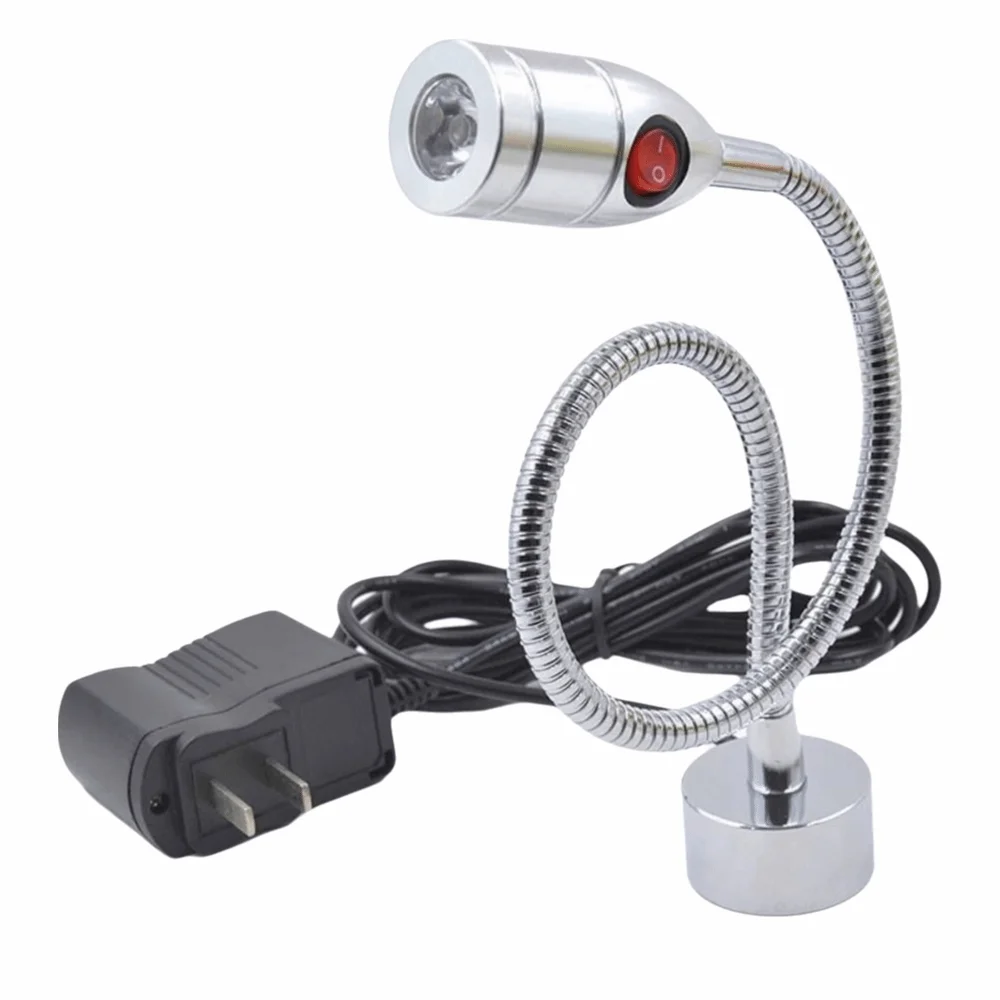 3W LED Desk Light Flexible Gooseneck Magnetic Base Machine Tool Lamp Adjustable Silver Color Work Light Sewing Machine