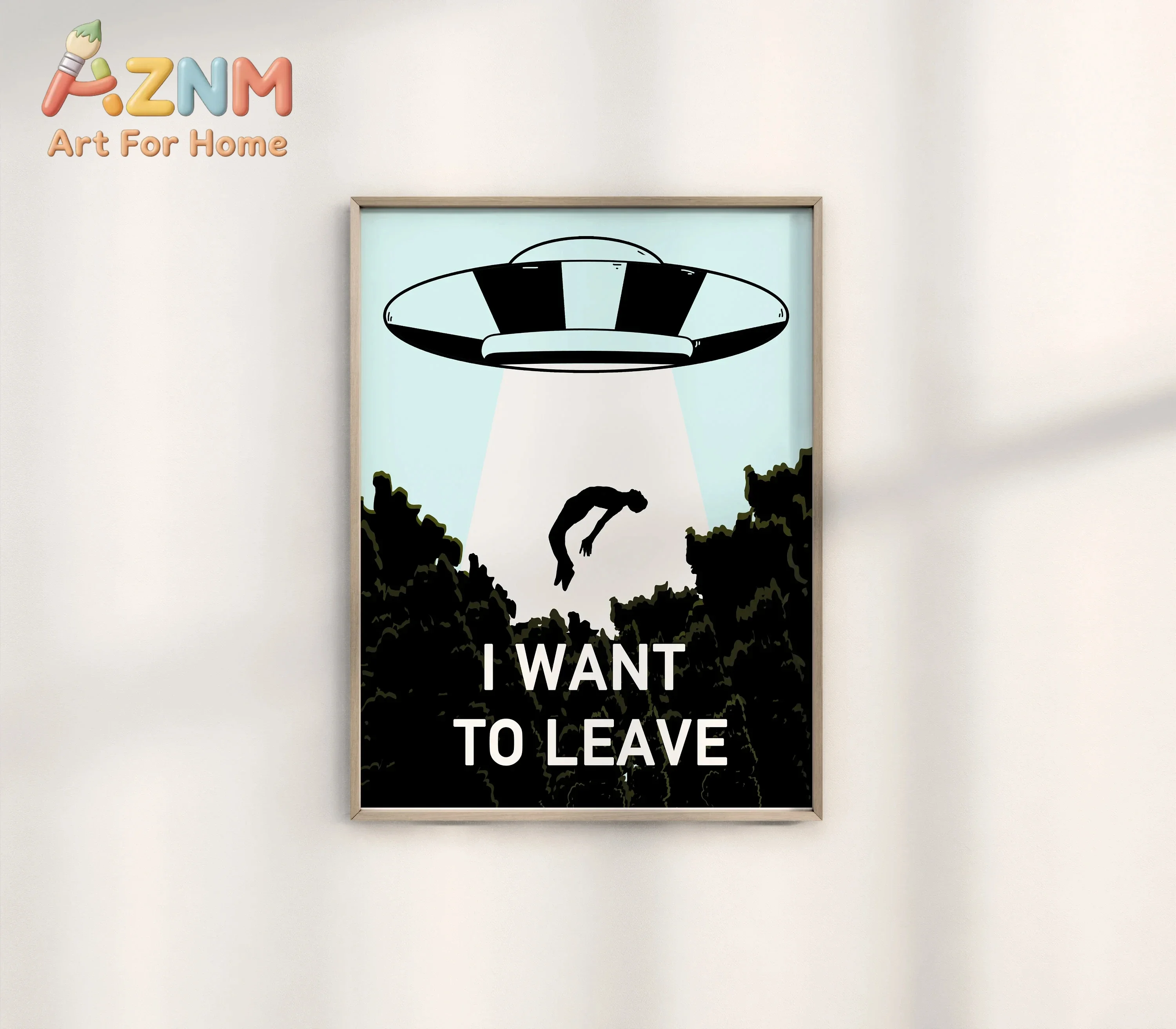 Extraterrestrial UFO Wall Art Outer Space Print Funny Alien Invasion Canvas Painting Dorm Playroom Home Decoration