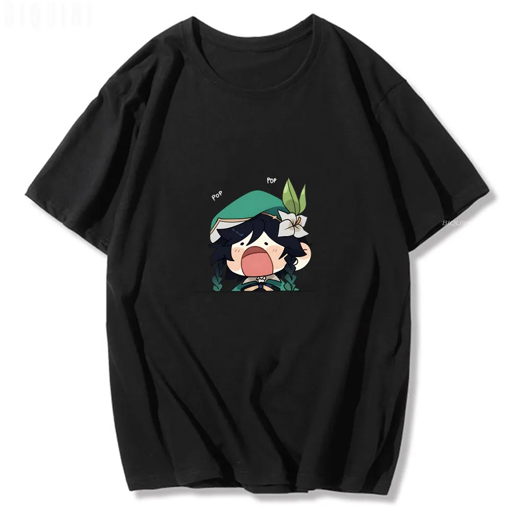 Genshin Impact Venti Cartoon Printed T Shirt 2022 Summer Men Women Short Sleeve Oversized Cute  Tops100%Cotton Tees Loose O-Neck