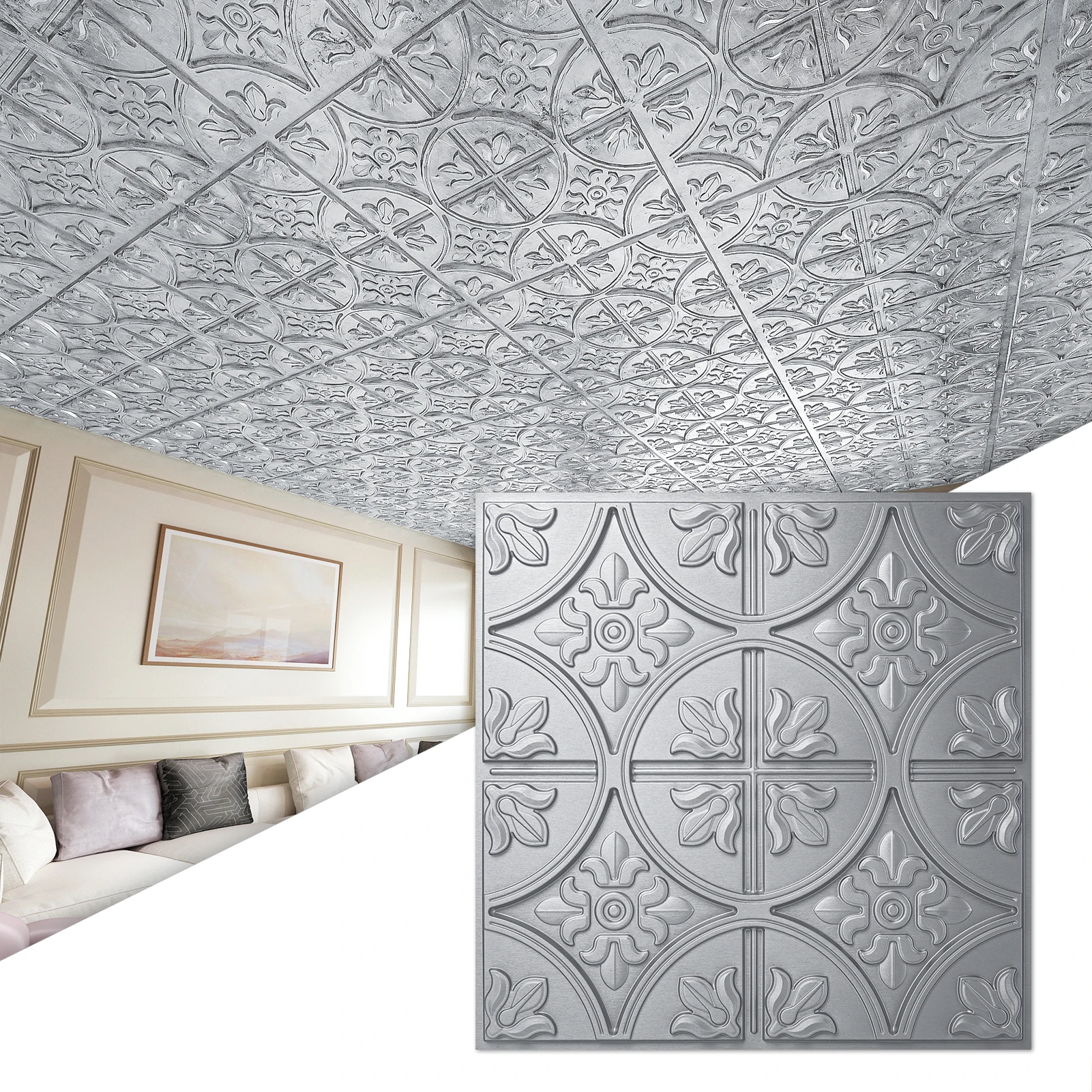 Art3d 2x2 FT Decorative Drop Ceiling Tile, Glue Up PVC Wall  Panel for Bathroom, Easy Install Lightweight Waterproof