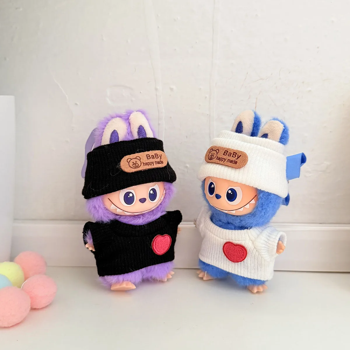 【No Doll】Plush Doll Clothes for Mini Labubu 4.0 Bear Hat Love Sweater Set DIY Doll Accessories Gifts