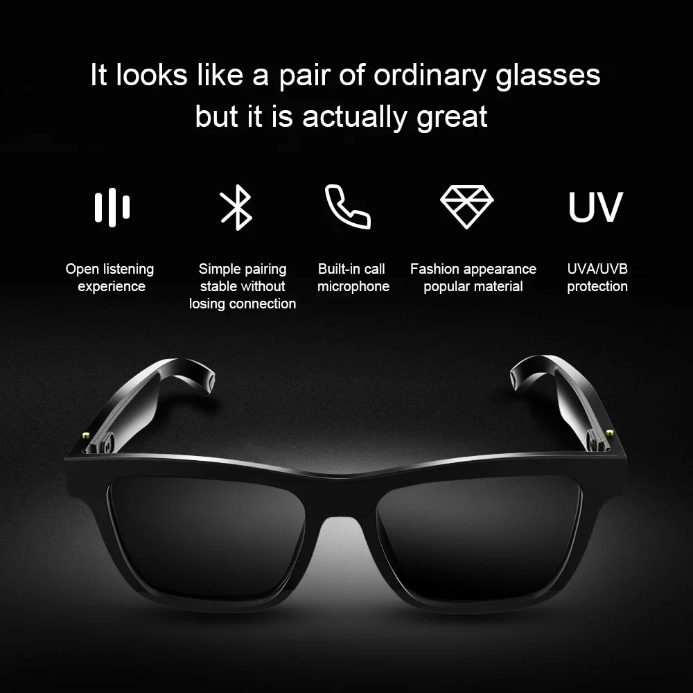 YM E10 Bone Conduction Wireless 5.0 Smart Glasses Stereo Headset Polarized Sunglasses Can Be Matched With Prescription Lens