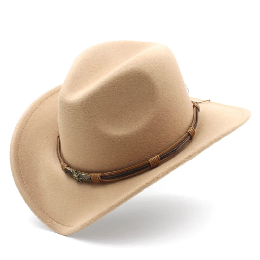 Damen Herren Cowboyhut Unisex Western Style Cowgirl Caps Fedoras mit handgefertigtem Hutband für Halloween Geburtstag Party Cosplay – Detail 14