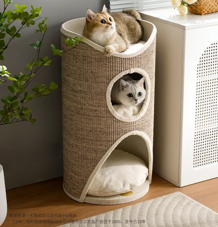 Tree Hole Sisal Bucket Cat Bed Cat Products Cattery Warm Shelter in Winter Double Enclosed Climbing Frame Pet Bed