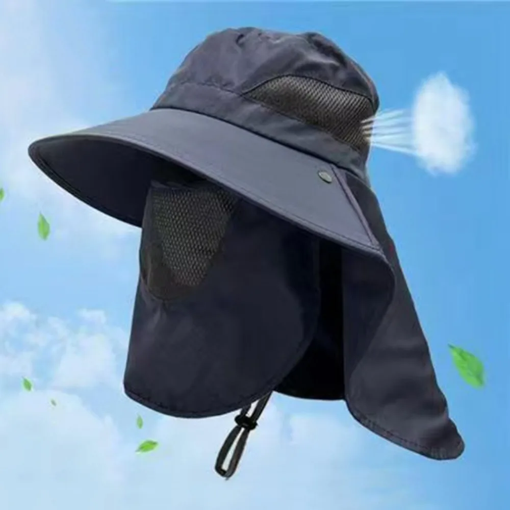

Durable Caps Mask Set Bucket Hat Sunscreen UV Protection Fisherman Hat Wide Brim Adjustable Chin Rope Sun Hat Travel
