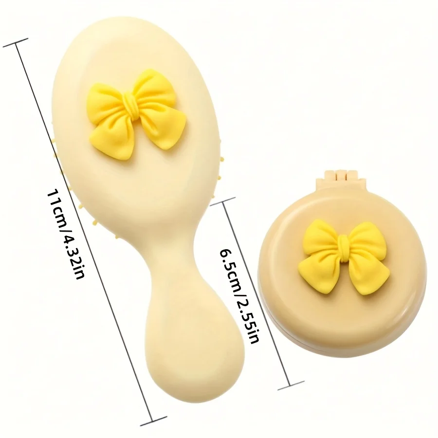 2pc Cartoon Cute Foldable Airbag Comb Mini Hairbrush Travel Massage Comb Hair Styling Mirror Air Cushion Comb