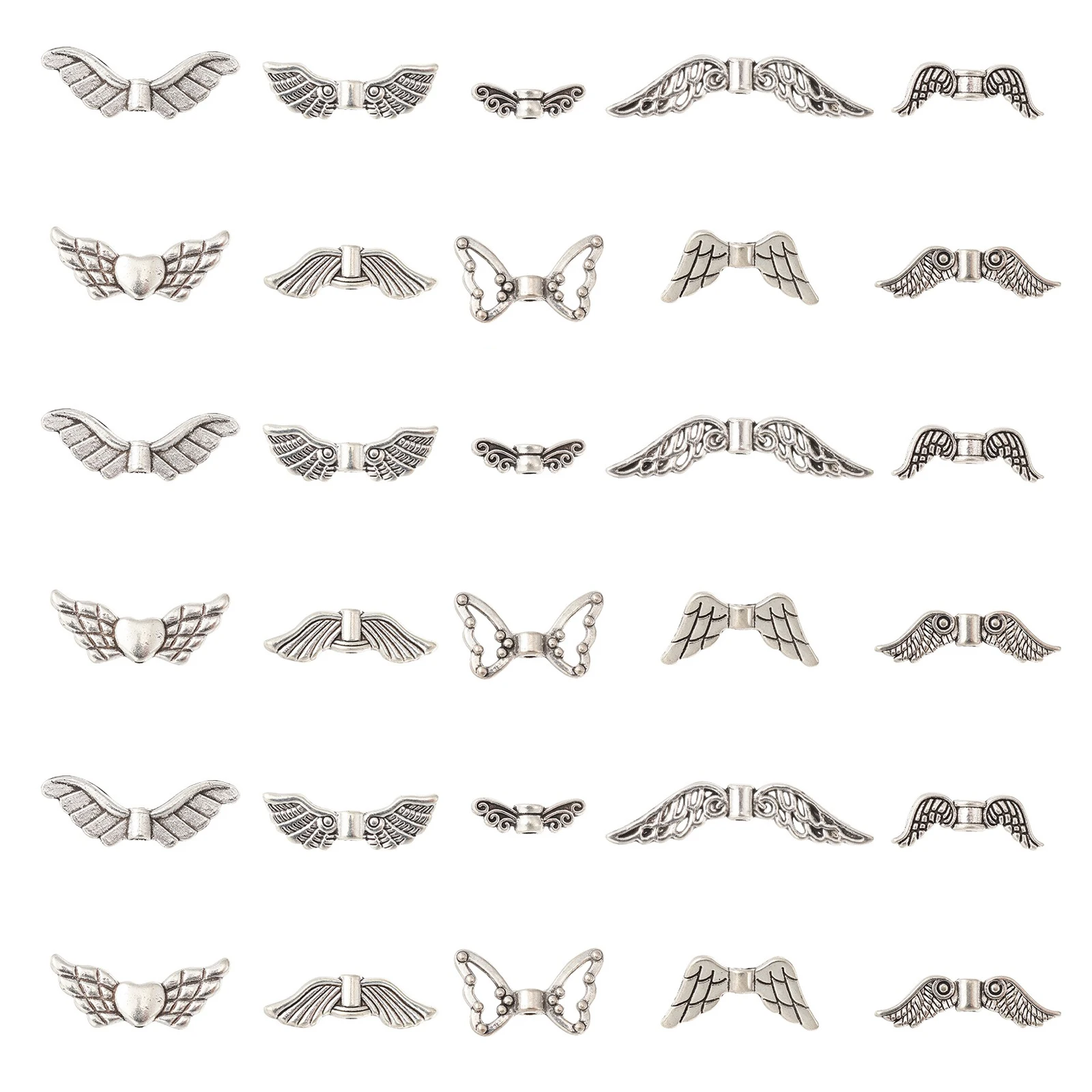 

100Pcs 10 Styles Tibetan Style Fairy Wing Beads Antique Silver Angel Wing Spacer Beads for Bracelet Necklace Jewelry Making