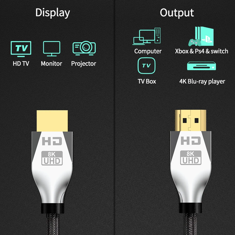 Anmck 8K z wejściem HDMI, kabel 2.1 8K @ 60Hz 48 gb/s eARC HDR linii wideo do telewizora HDTV PS5 laptopy żarówka jak przełącznik cyfrowy przewód 8K