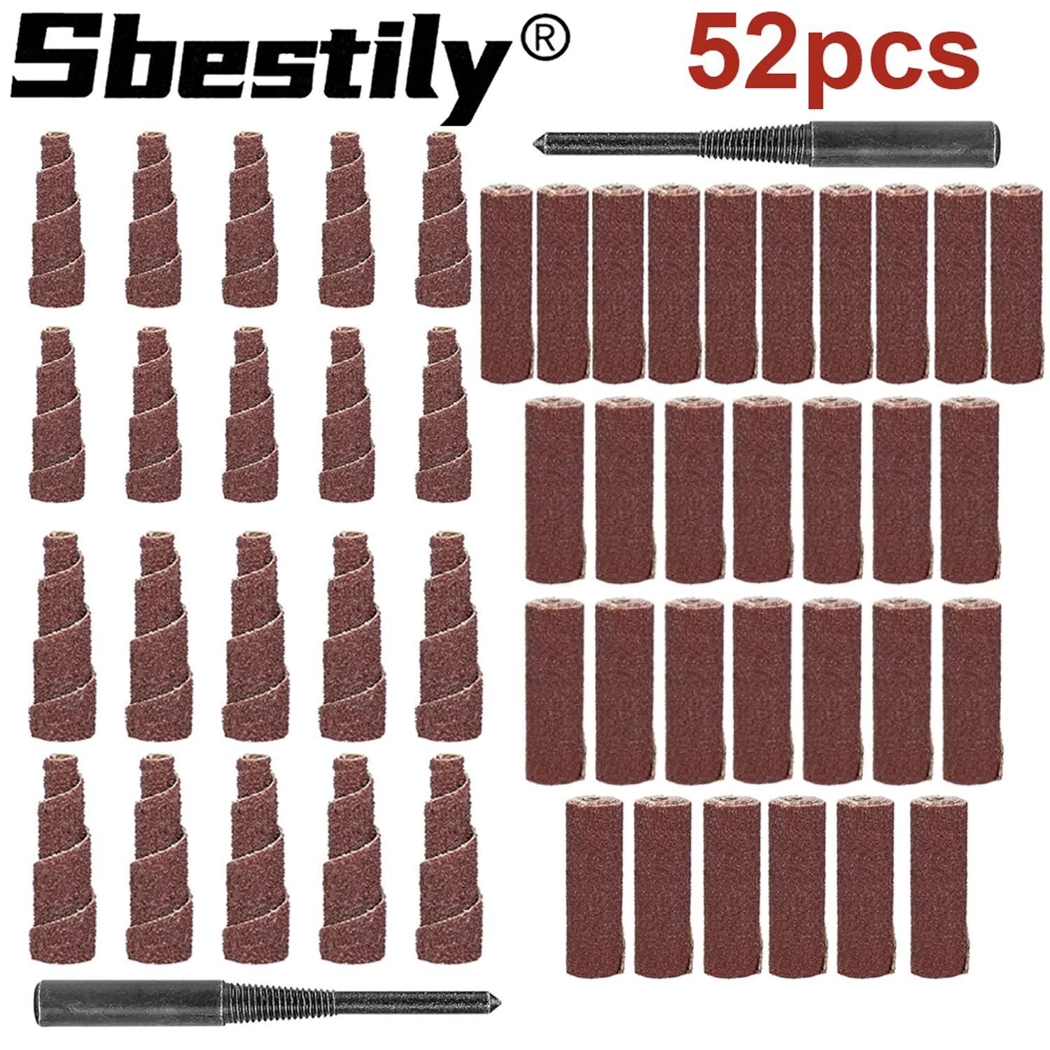 52pcs 38/48mm Cone Cylinder Shape Abrasive Sanding Roll Set  With 1/4